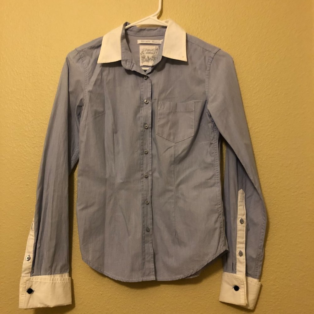 Teddy Smith Blue Shirt With White Collar Size 0